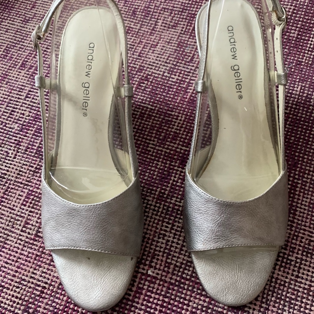 Andrew Geller Sling Back Wedge Silver Sandal